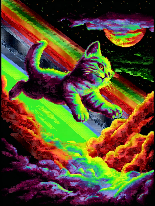 Cosmic Kitten in Cyber Space 8Bit Art