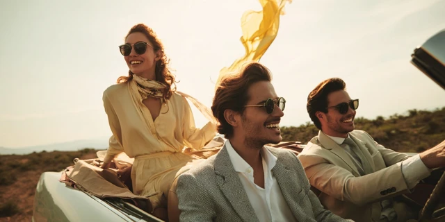 Friends Road Trip in a Classic Convertible Car