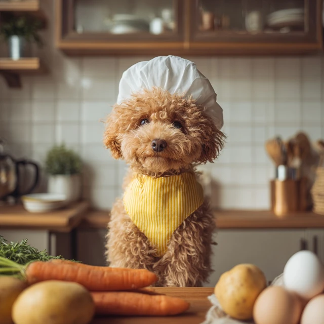 Cute Maltipoo Puppy Chef In Kitchen