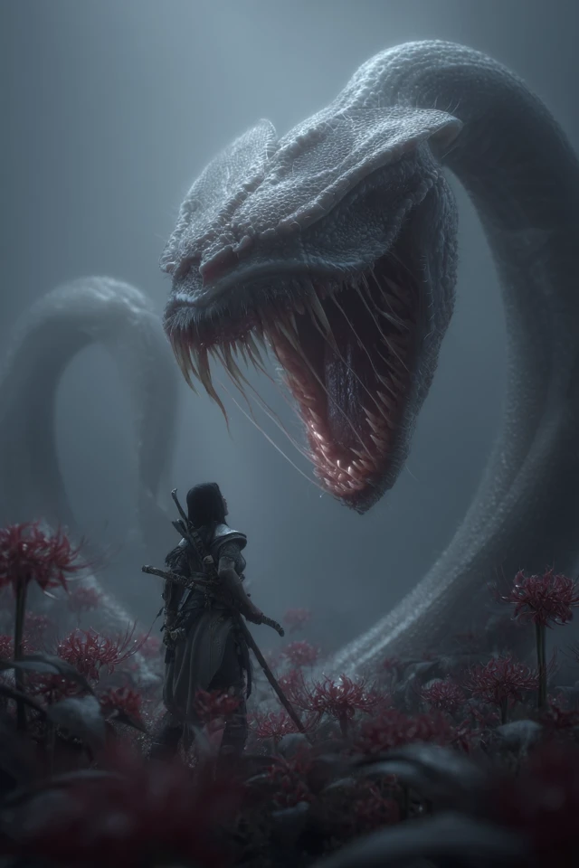 Female Warrior vs. Snake Orchid Monster