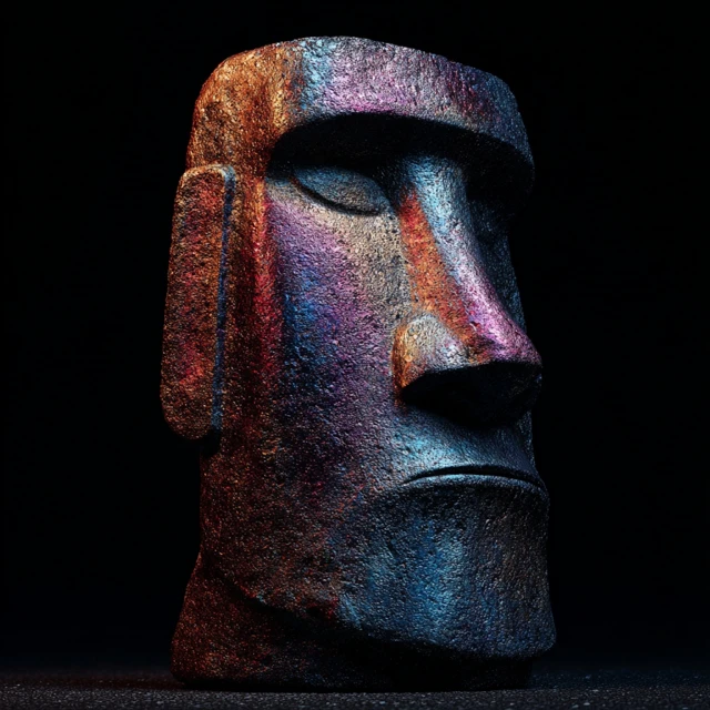 Metallic Easter Island Head Photorealistic