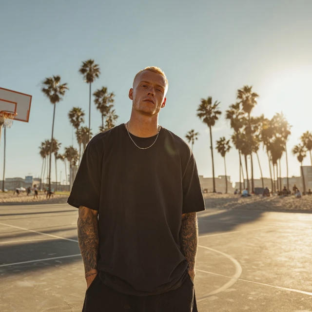 NBA Star on California Beach Basketball Court