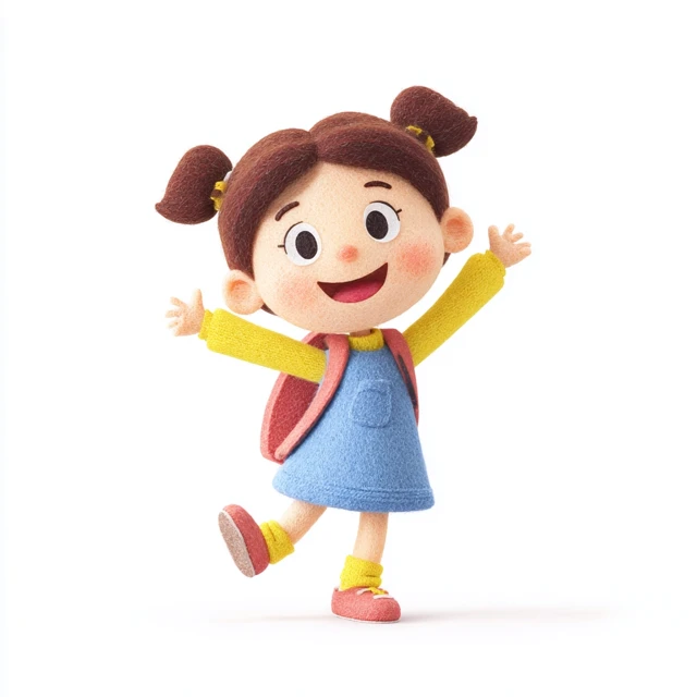 3D Illustration of a Joyful Kindergarten Girl