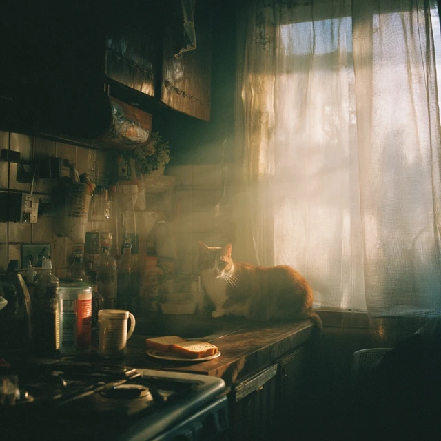 Quiet Kitchen at Dawn Toast and Sunlight