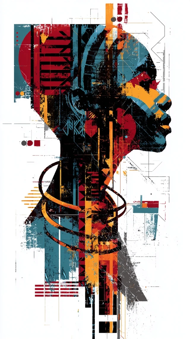 African Tribal Portrait Futuristic Art