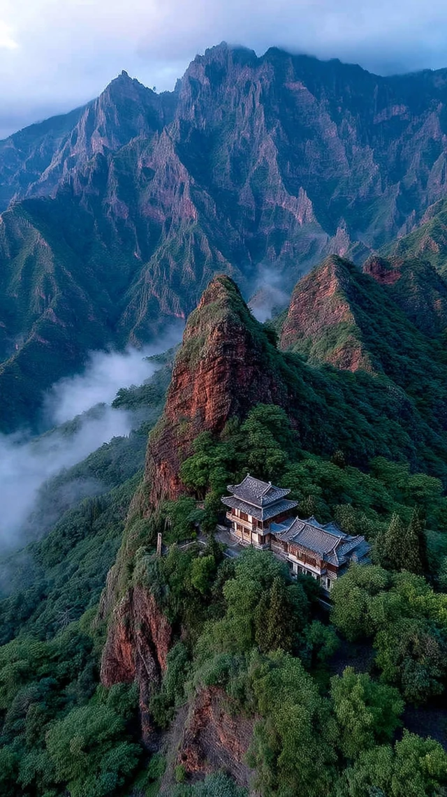 Aerial Mountain View Southwest China Misty Peaks