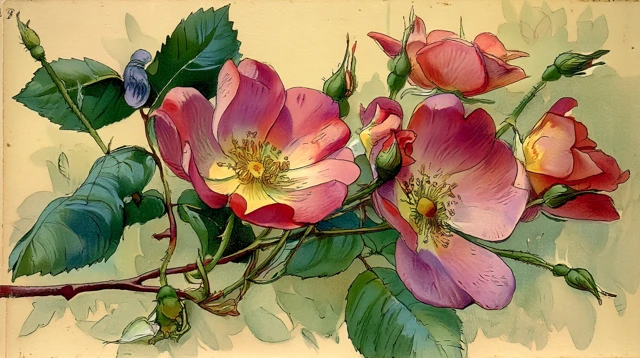 Red Roses in Watercolor Style Edith Holden