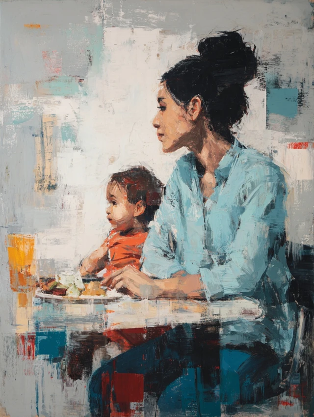 Immigrant Mother and Child Portrait Oil Painting