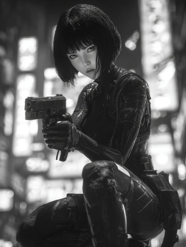 Cyberpunk Warrior Black Bodysuit with Pistol