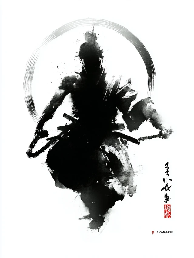 Japanese Ink Drawing of Rope Flow Exercise