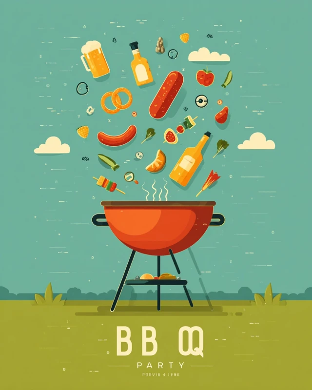 BBQ Party Invitation Poster Fun Food Grill Illustration