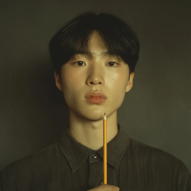 Boy with Pencils Graphite Drawing on Yellow Background