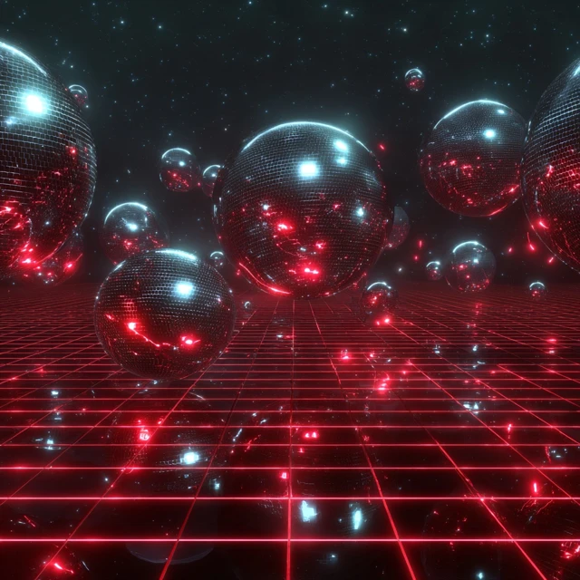 Disco Balls Neon Lights Futuristic 3D Rendering