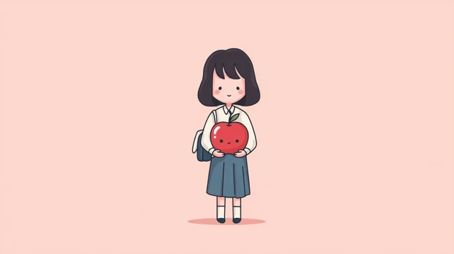 Cute Student Holding Apple Smiling School Visuals