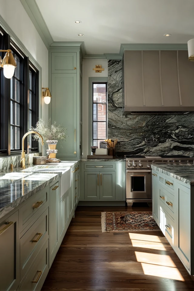 Modern Industrial Kitchen Seafoam Green Marble