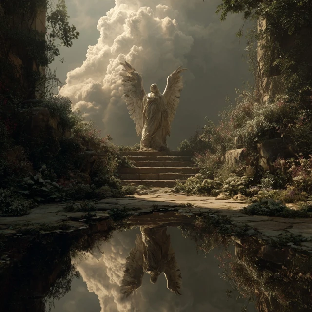 Winged Angel in a Serene Nature Scene