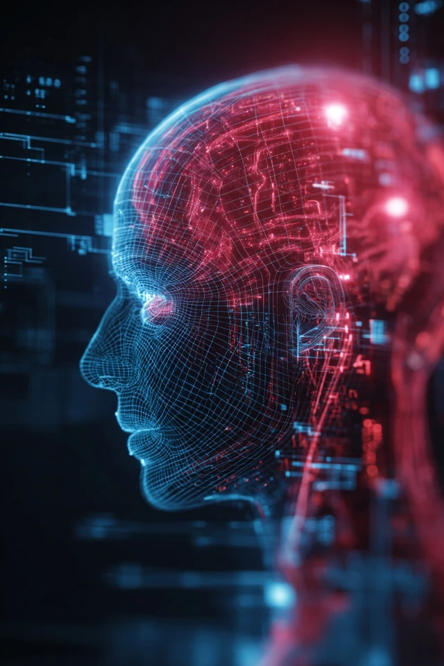 Cyberpunk AI Head Futuristic Design