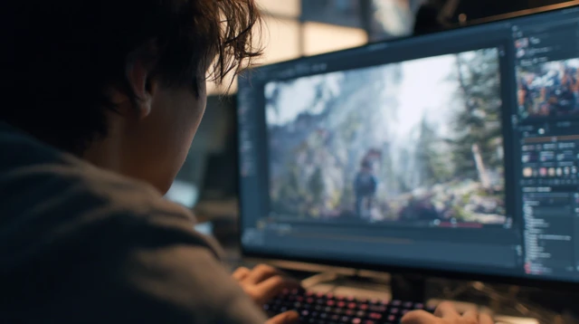 Student Working on PC Ultra Detailed 8K Hyperrealism