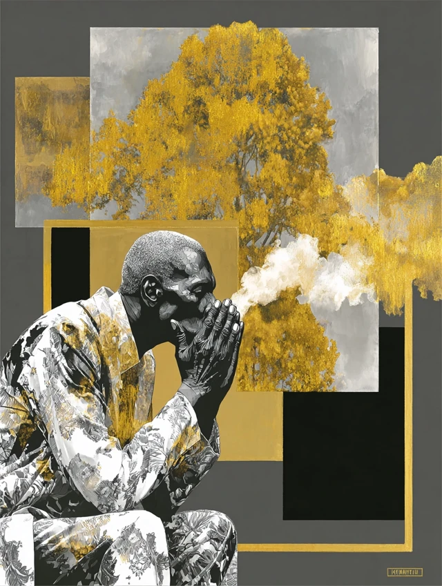 Elder Kneeling Before Flame Art