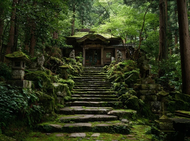 Japanese Shrine in Lush Forest Japan Photography