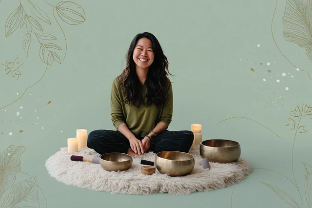 Sound Healing Session with Woman and Singing Bowls