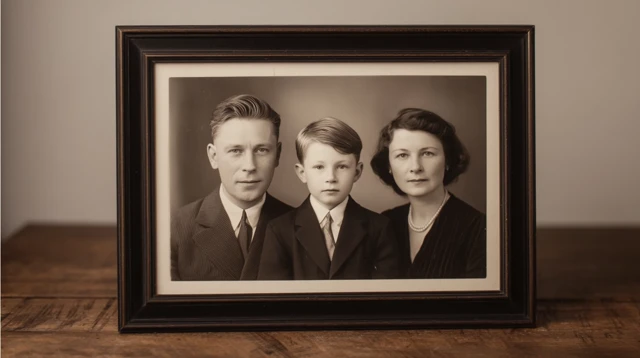 Vintage Family Portrait Black and White Framed Photo