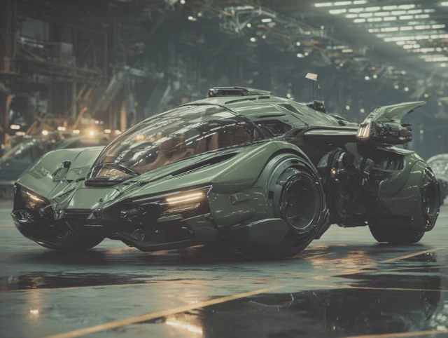 Futuristic Car in Hangar 8k