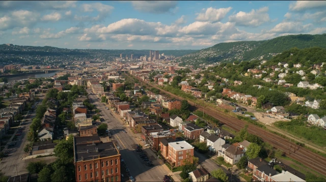 Pittsburgh East Liberty Flyover Cinematic View