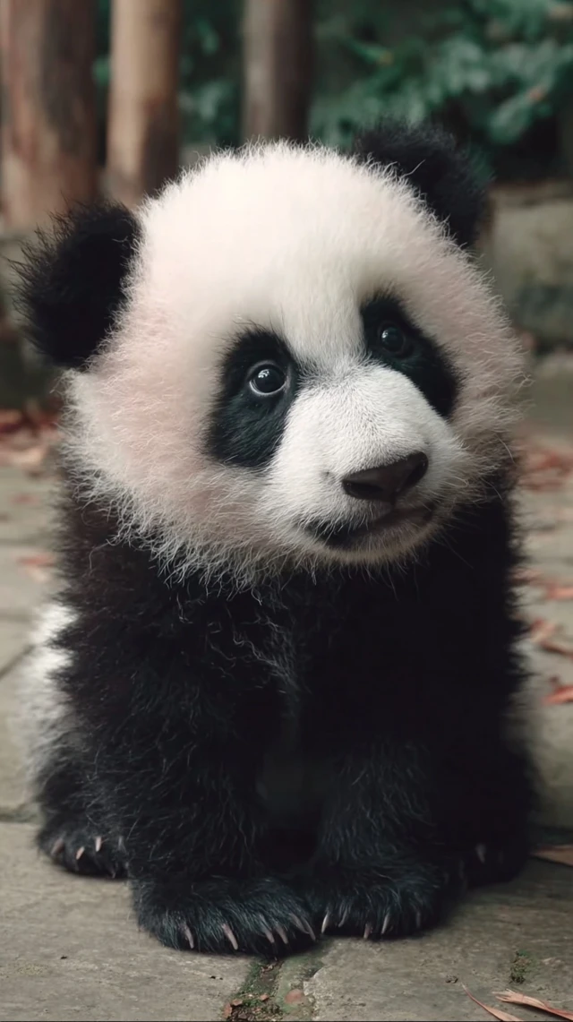 Cute Panda Cub Resting on Ground