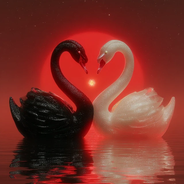 Swan Heart 3D Render Surreal Romance