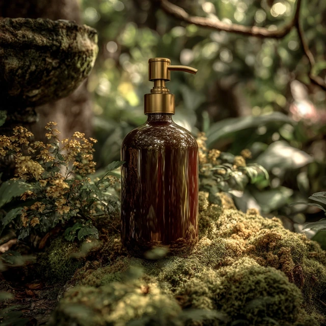 Amber Shampoo Bottle Mockup in Nature