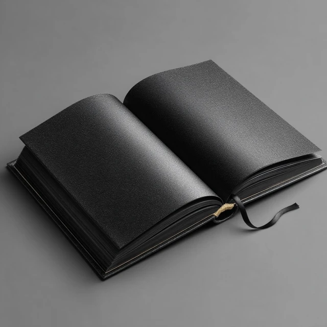 Open Book with Black Pages and Ribbon