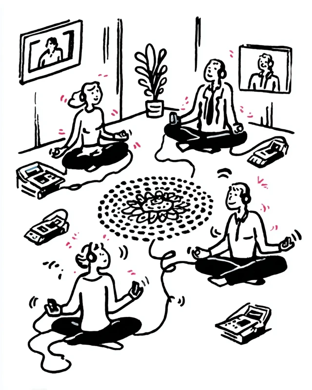 Meditating Call Center Surreal Cartoon