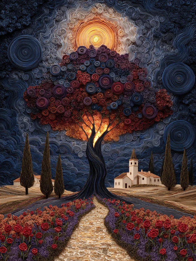 Fantasy Landscape Art Radiant Tree and Sun