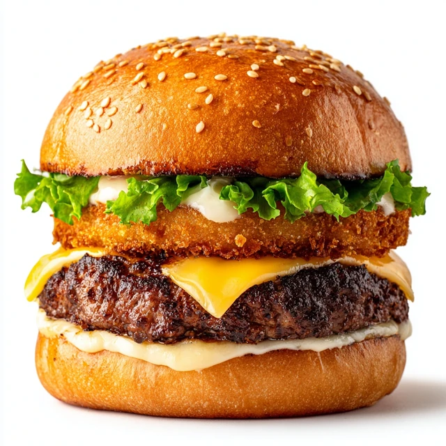 Delicious Burger with Cheese and Fried Patty