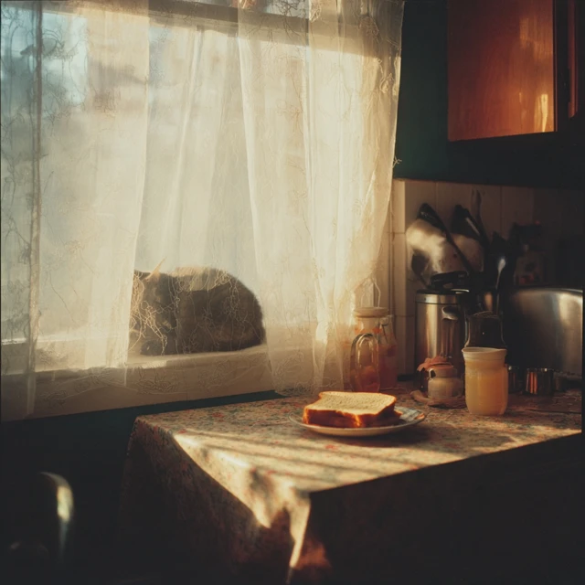 Quiet Kitchen at Dawn Toast and Sunlight