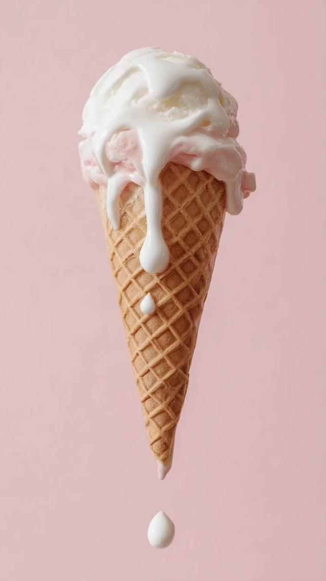 Melting Ice Cream Cone Dessert Food Photo