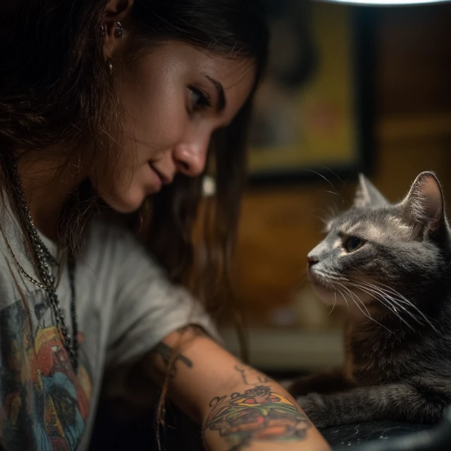 Cat Tattoo Love  Touching Moment of Art and Affection