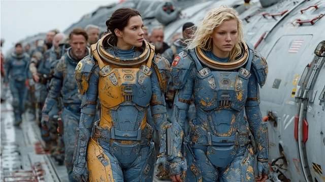 SciFi Soldiers Two Women in Futuristic Suits