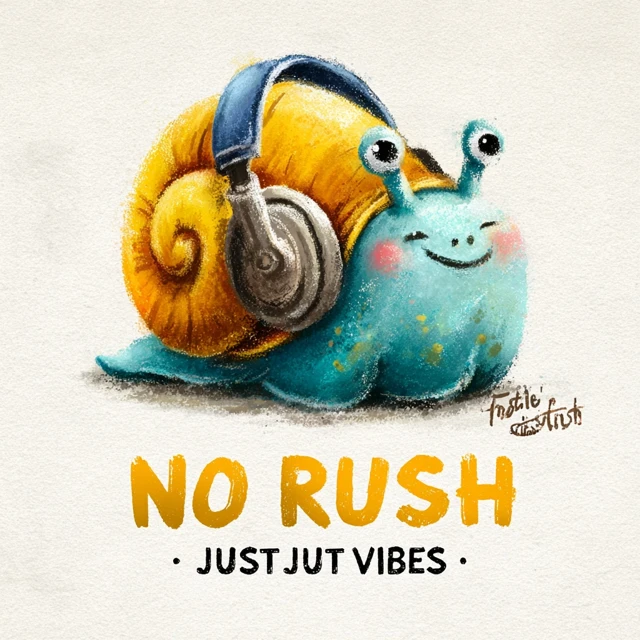 Cartoon Snail with Headphones No Rush Just Vibes