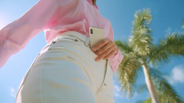 Asian Female Model in Pink Shirt and White Pants