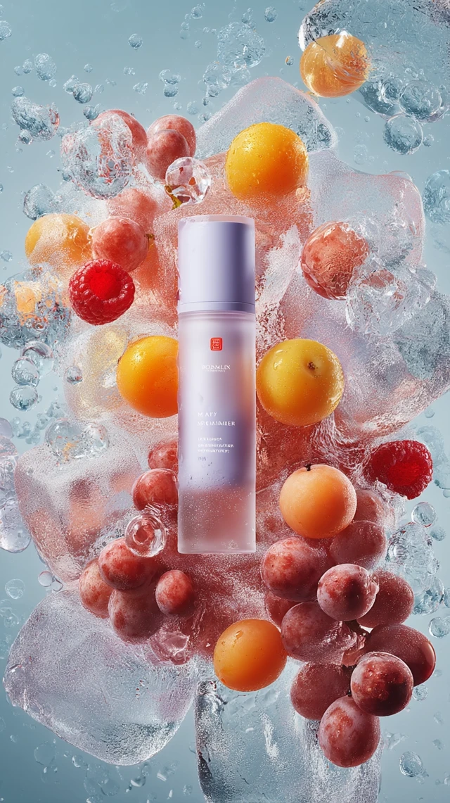 Cosmetic Serum Advertisement with Frozen Fruit