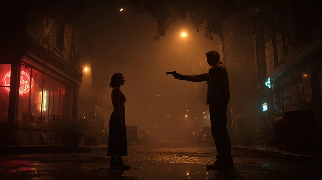 Duel at Dusk Night Noir Scene