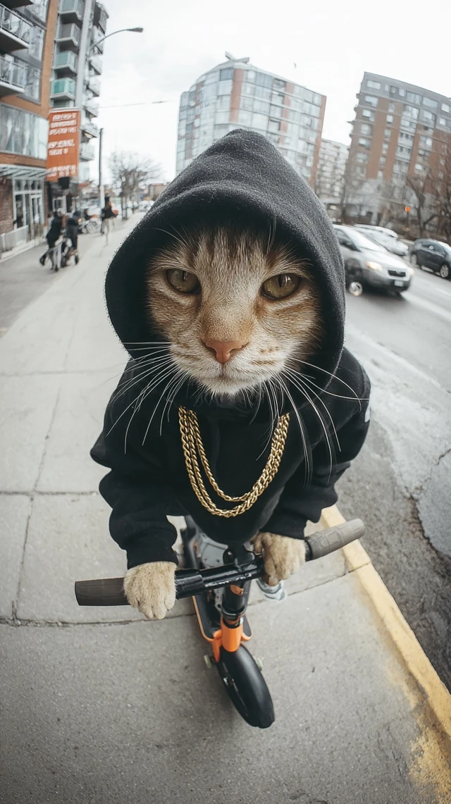 Cool Cat Riding Scooter Urban City