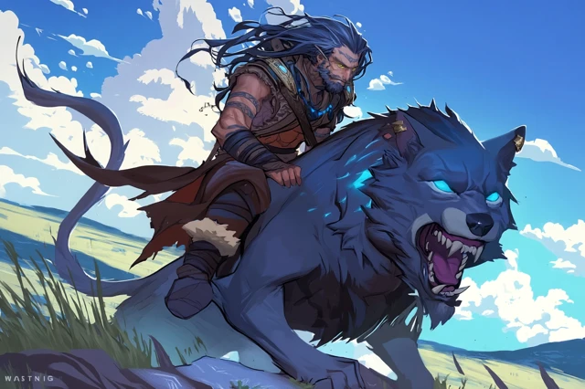 Barbarian Warrior Riding a Wolf Beast Fantasy Art