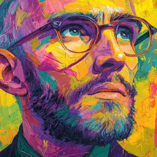 Pop Art Portrait Intellectual Thinker with Glasses