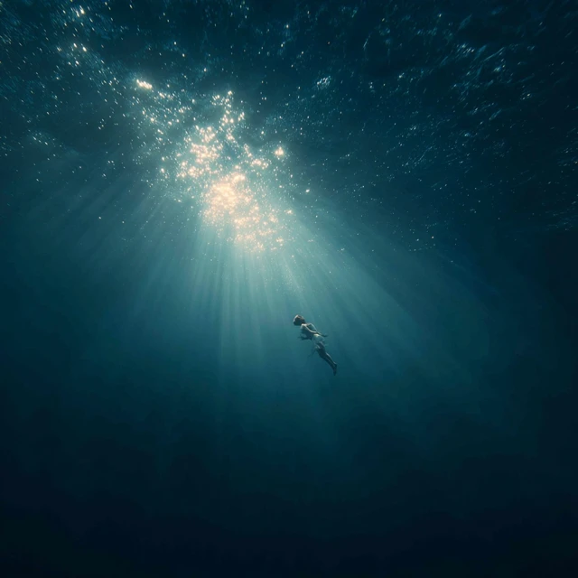 Woman Floating in Deep Ocean