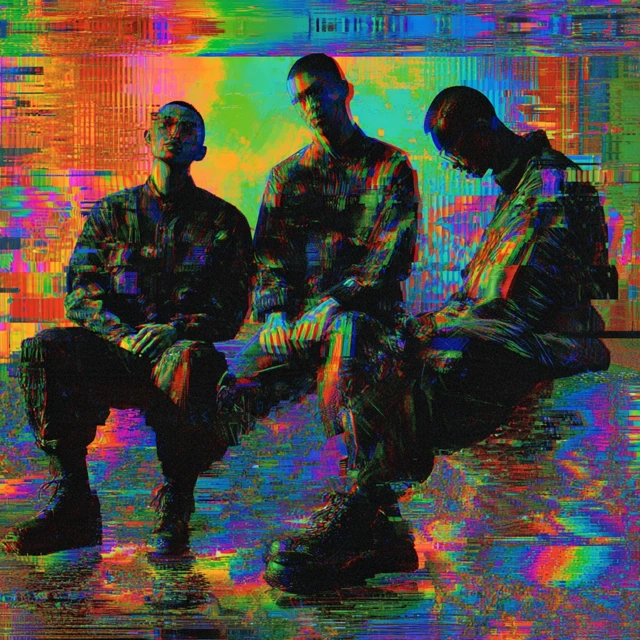 Glitched Holographic Art Three Men Psychedelic Colors