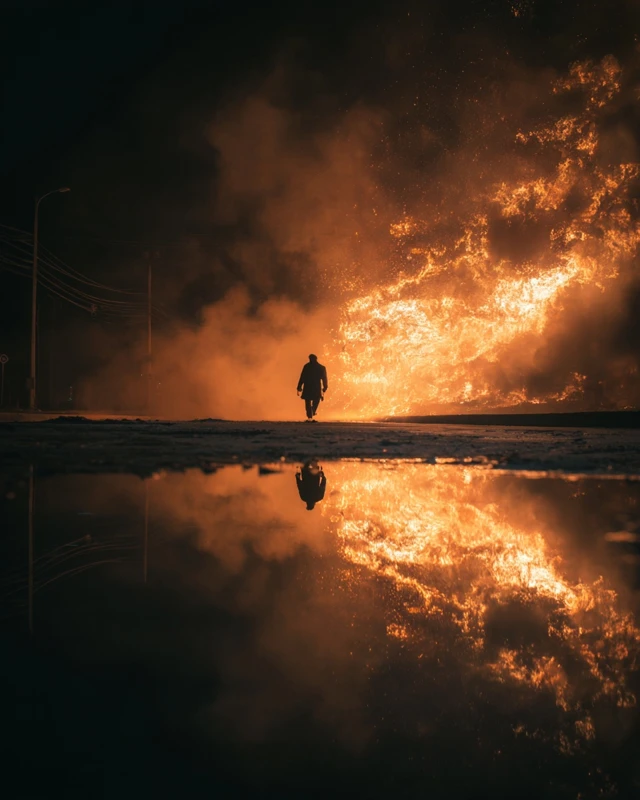 Walking Through Fire A Dramatic Photo