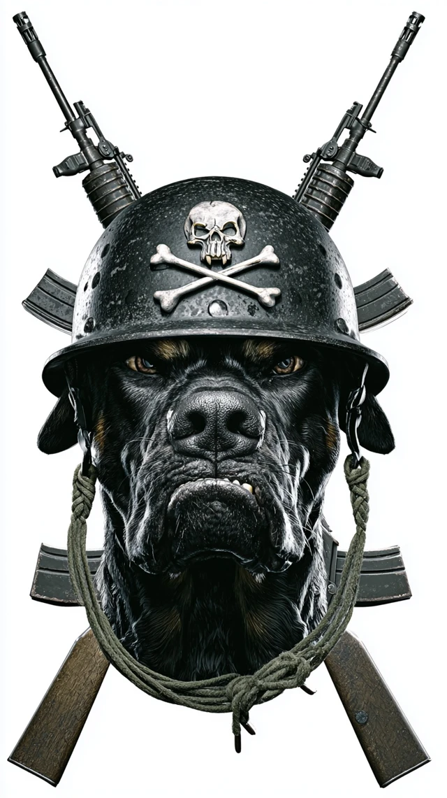 Military Dog Logo Angry Rottweiler with Guns